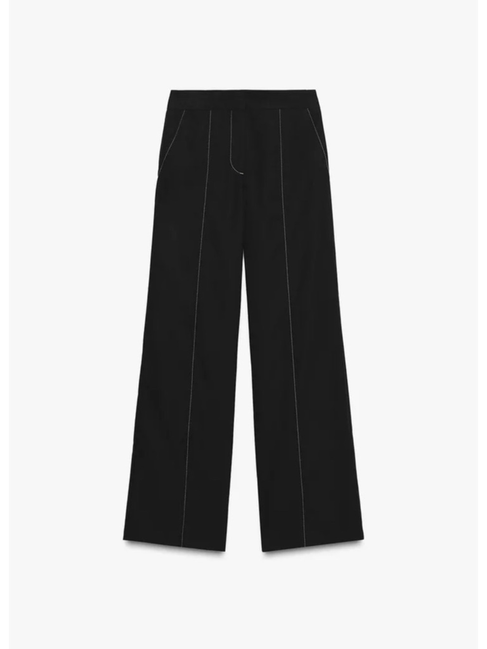 Zara Black Wide-Leg Trousers with Contrast Stitching